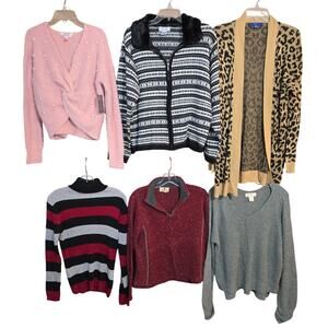 Women's Large L 12 14 Sweaters Cardigans Pullovers Vests Wholesale Bulk Lot of 6